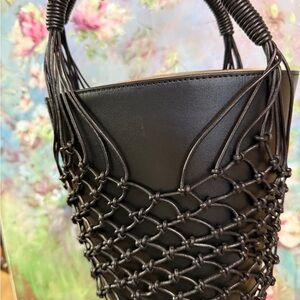 J Crew Black Knotted Women's Leather Bucket Bag